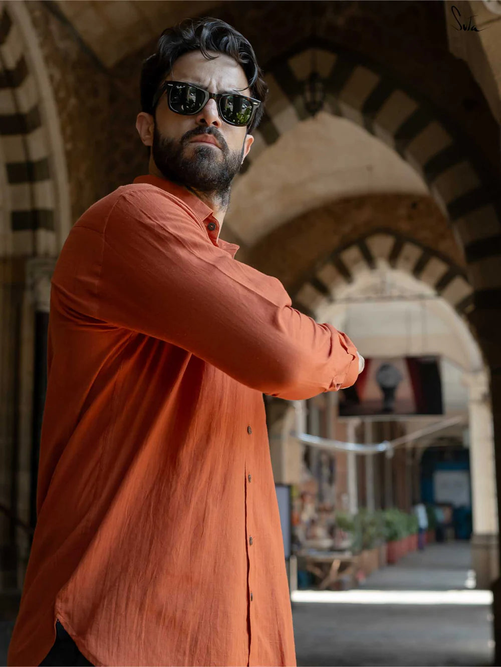 Rust Colour Handloom Cotton Full Sleeve Shirt with Pocket