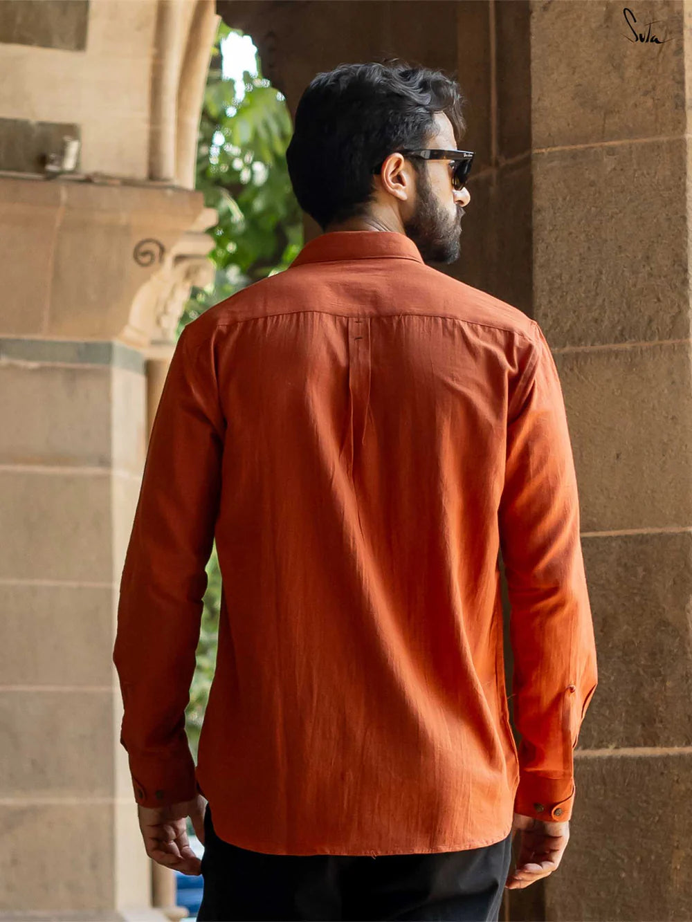Rust Colour Handloom Cotton Full Sleeve Shirt with Pocket