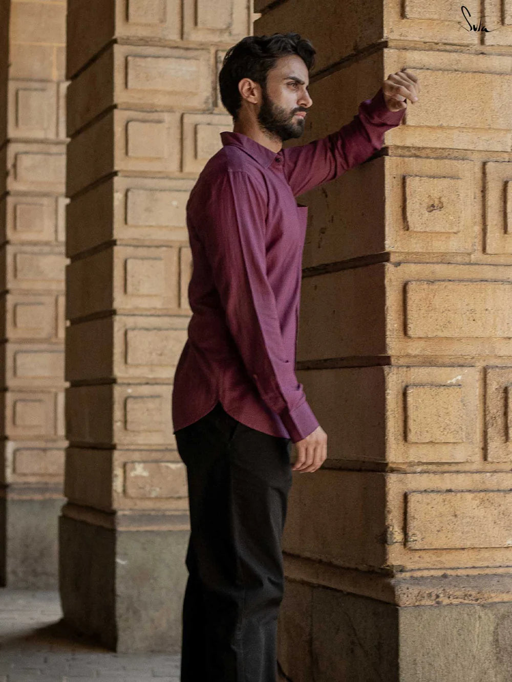 Wine Colour Handloom Cotton Full Sleeve Shirt with Pocket