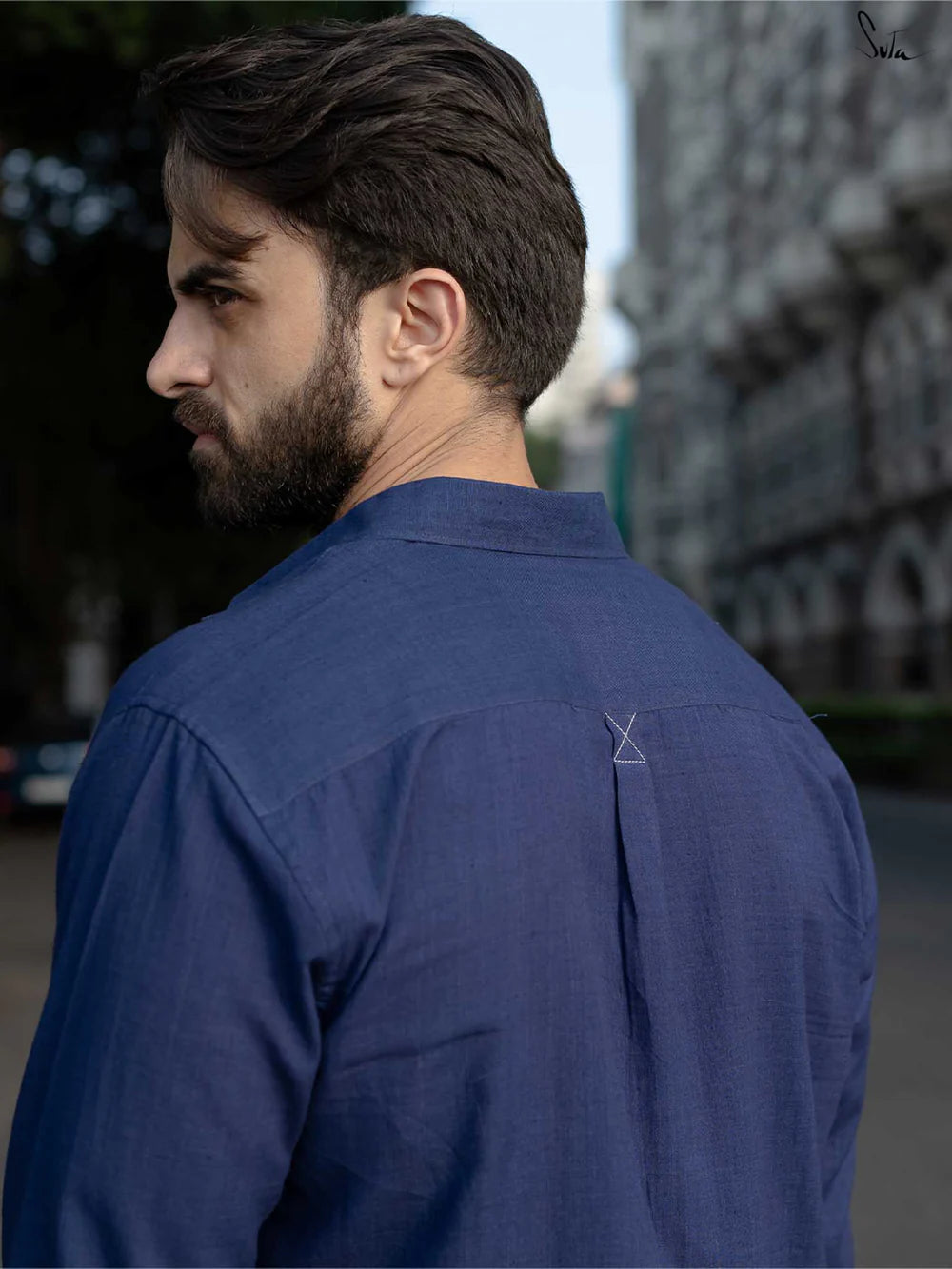 Navy Blue Handloom Cotton Full Sleeve Shirt with Pocket
