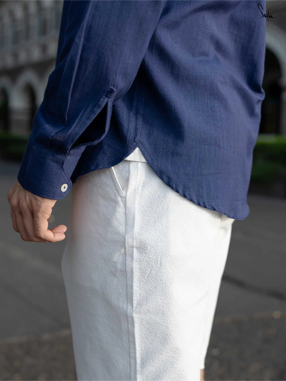 Navy Blue Handloom Cotton Full Sleeve Shirt with Pocket