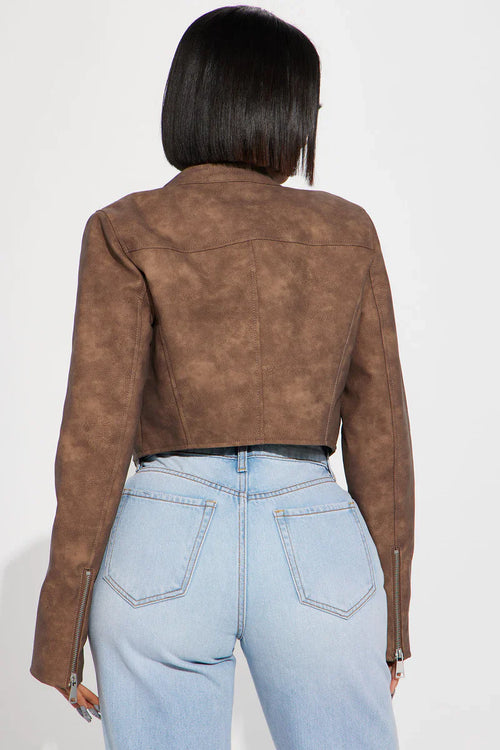 A Desert Babe Washed Faux Leather Moto - Brown
