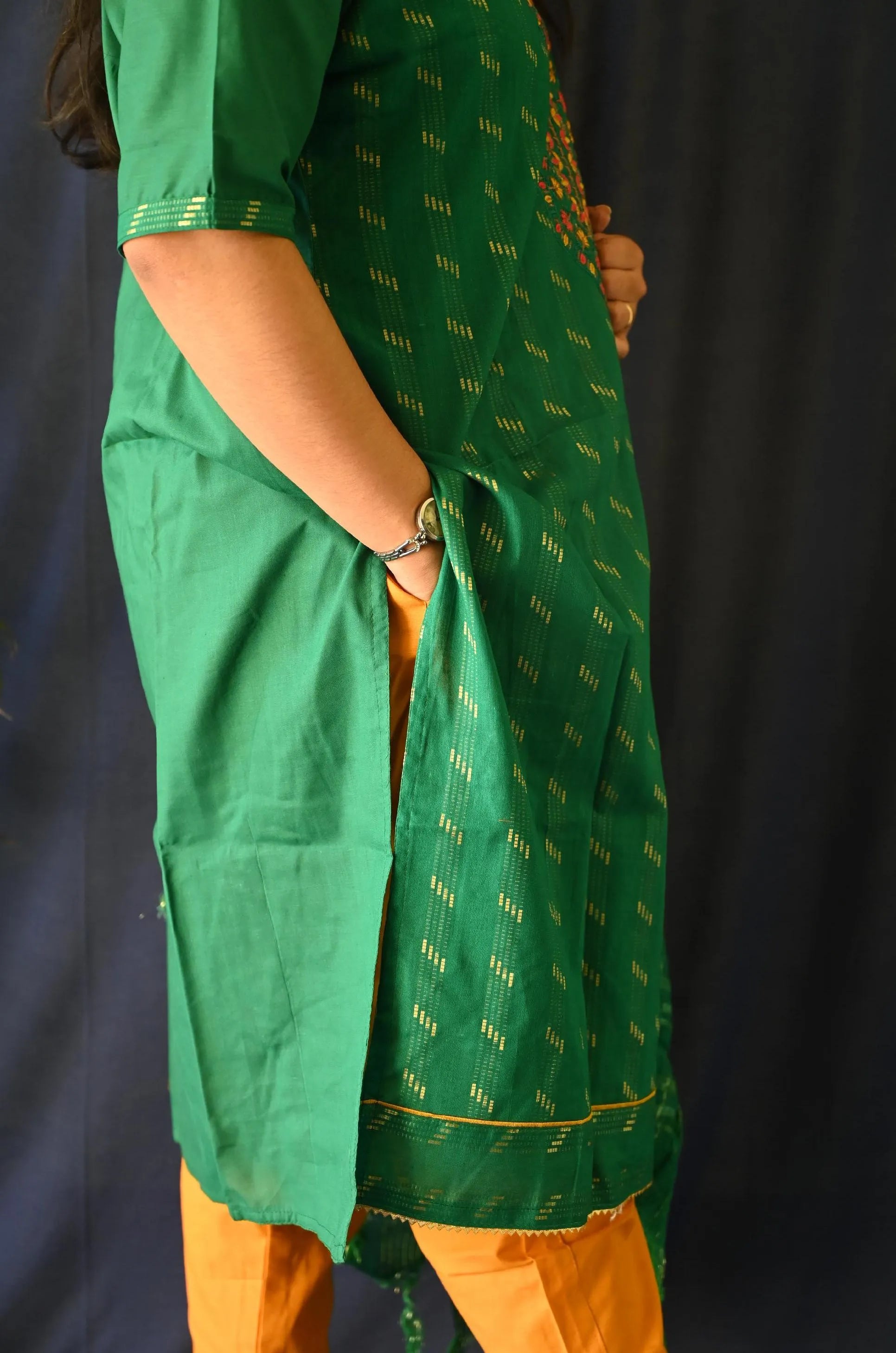 Embroidered Elegant Cotton suit set with pocket
