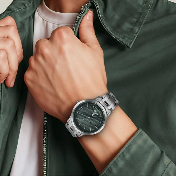 Titan Karishma Quartz Analog Green Dial Silver Stainless Steel Strap Watch For Men