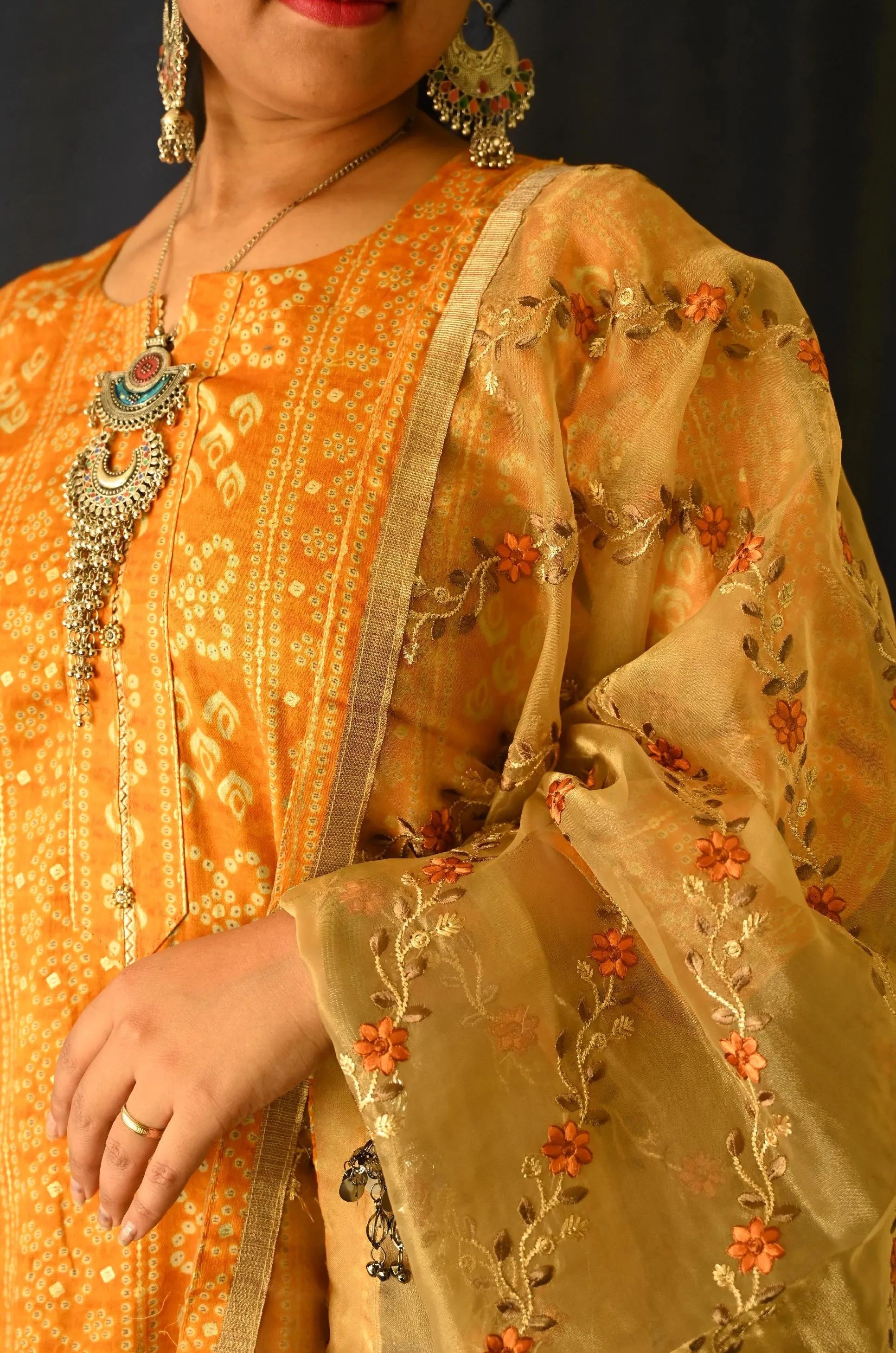 Bandhej Cotton Suit With Dupatta