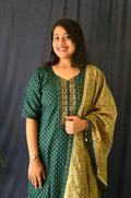Classy Cotton Green kurta and Trousers with Dupatta set