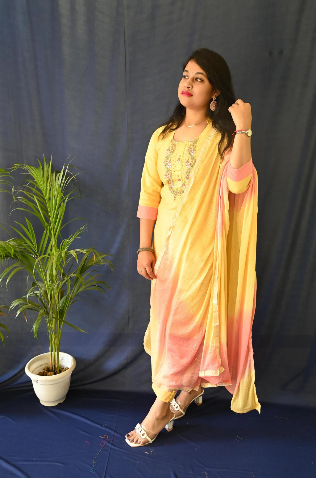 Designer Ikkat cotton suit set with Dupatta