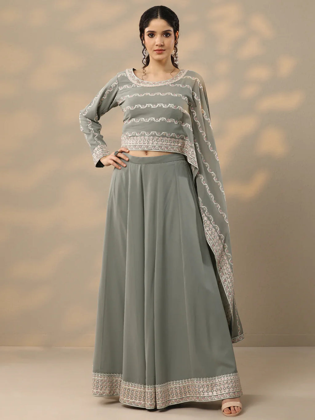 Libas Art Grey Embroidered Georgette Co-Ords
