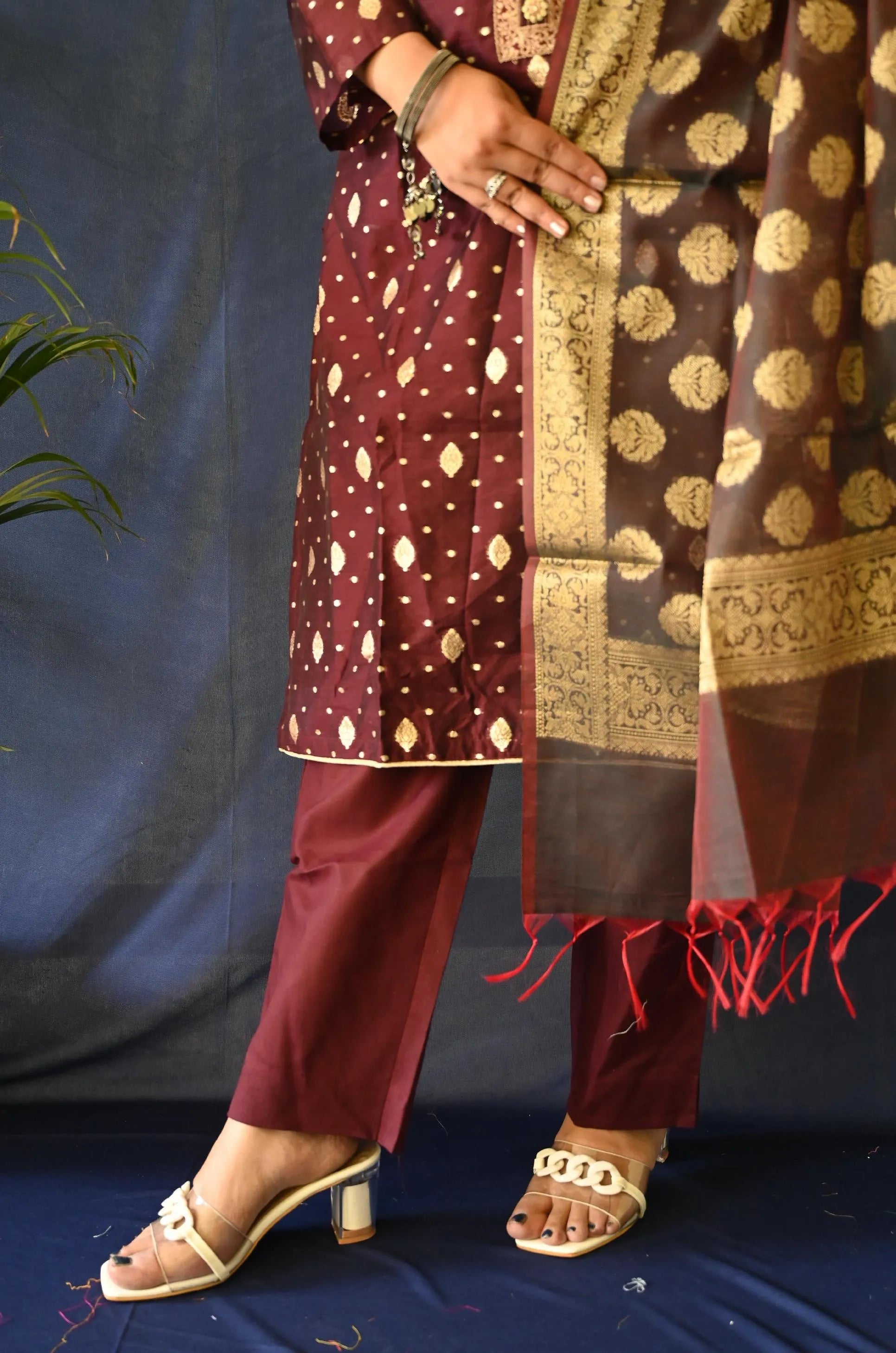 Pure Chanderi Kurti Set With Banarasi Dupatta