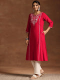 Red Yoke Design Rayon A-Line Kurta