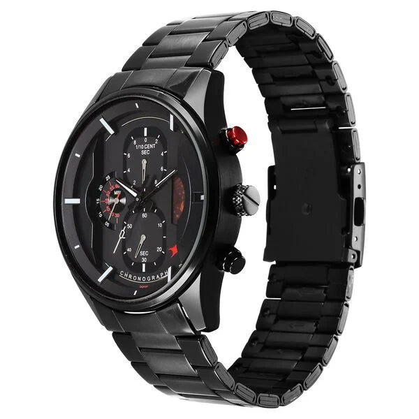 Fastrack Opulence Sun Moon Chronograph Black Dial Black Metal Strap Analog Quartz Watch For Guys