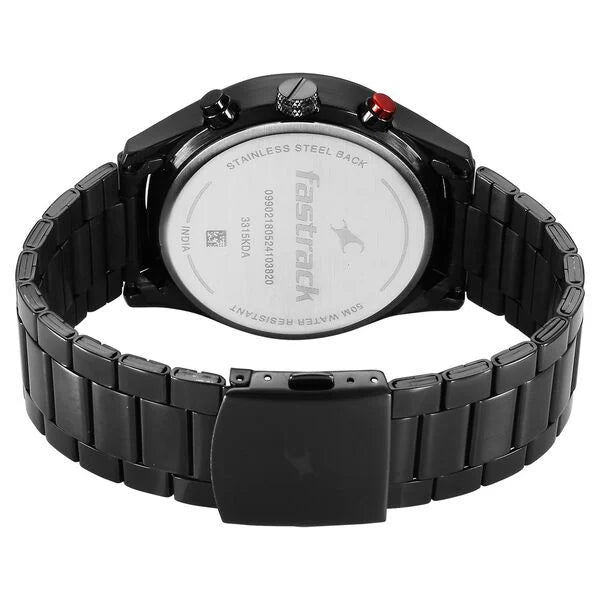 Fastrack Opulence Sun Moon Chronograph Black Dial Black Metal Strap Analog Quartz Watch For Guys