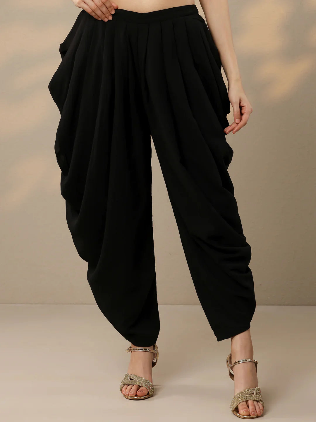 Black Embellished Georgette Dhoti Saree