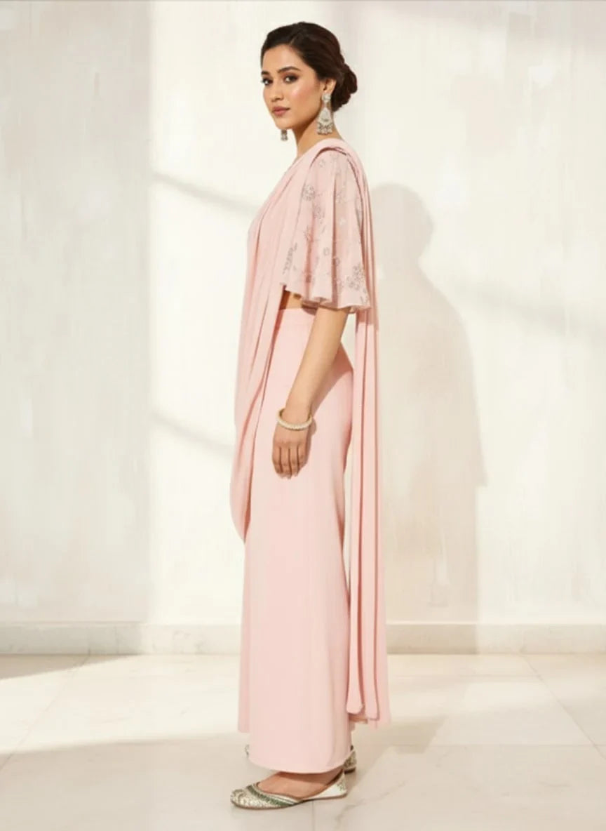 Pink Embellished Georgette Ready to Wear Saree