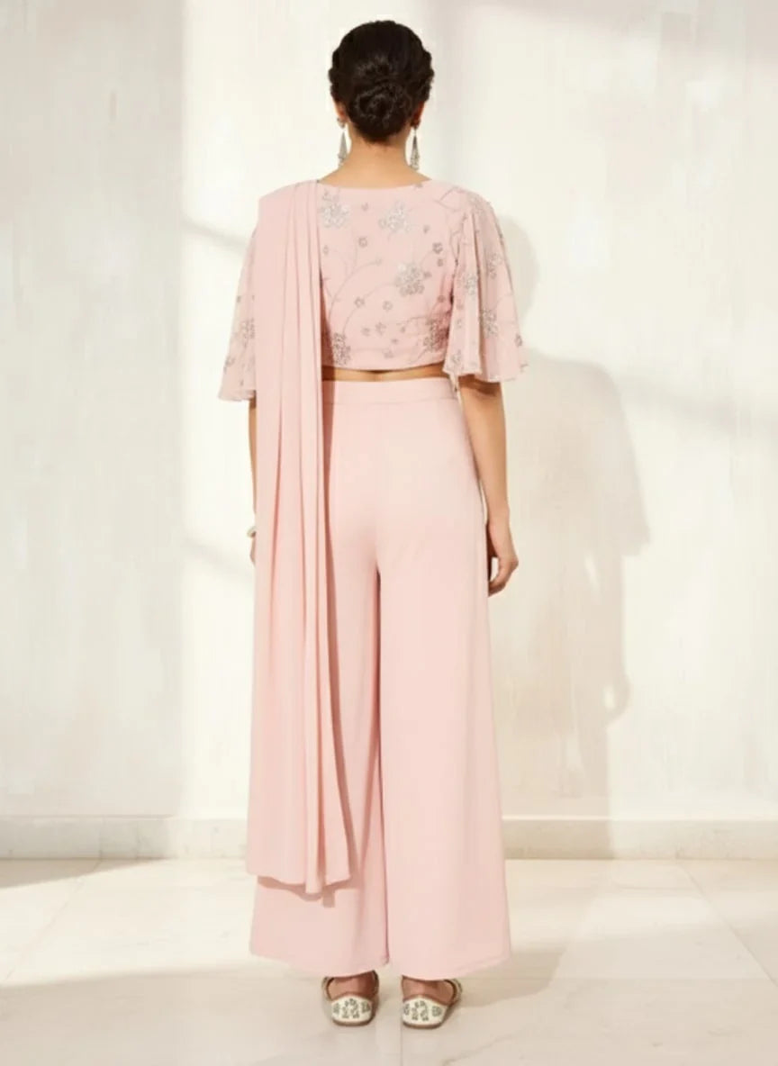 Pink Embellished Georgette Ready to Wear Saree