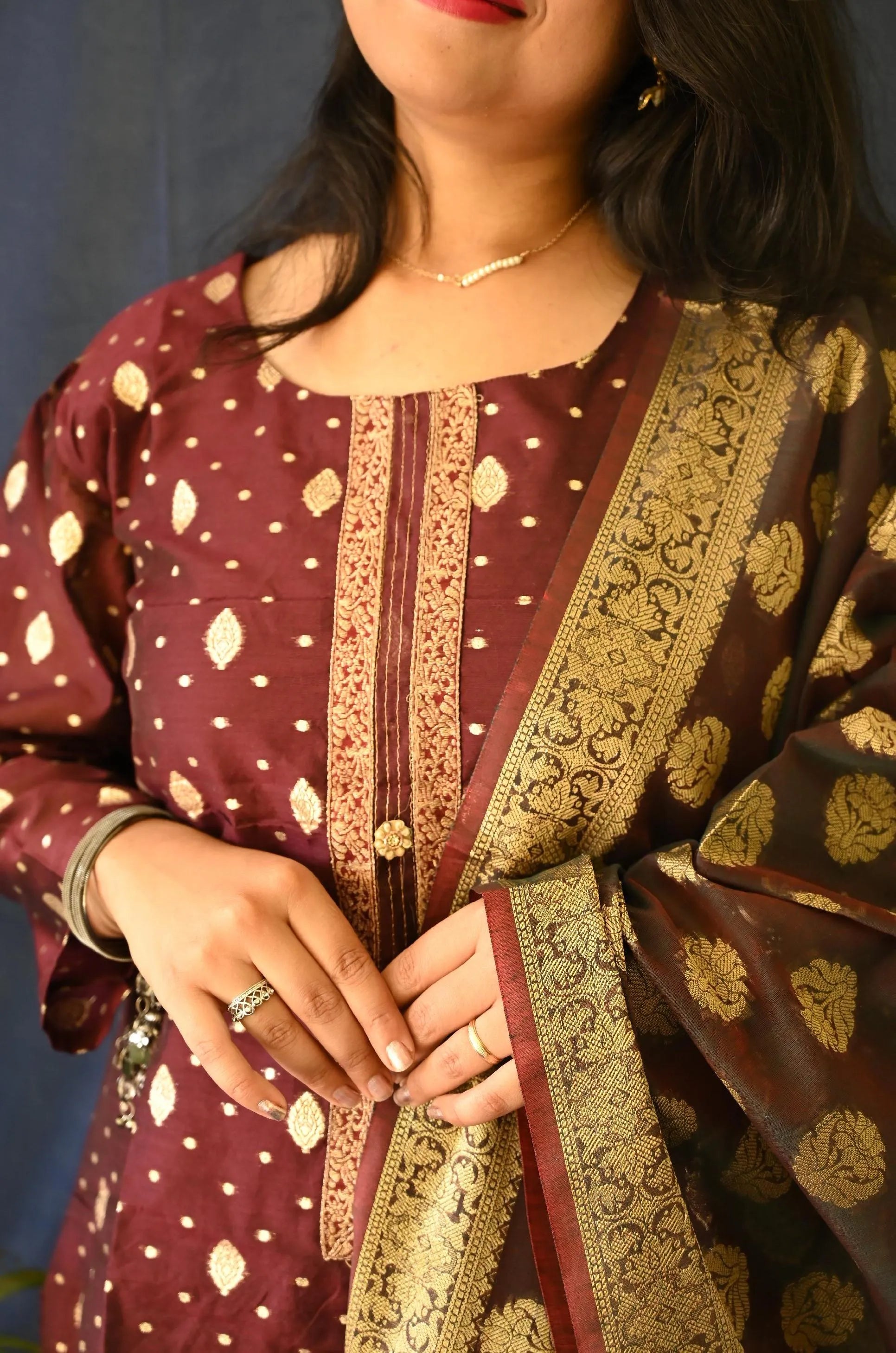 Pure Chanderi Kurti Set With Banarasi Dupatta