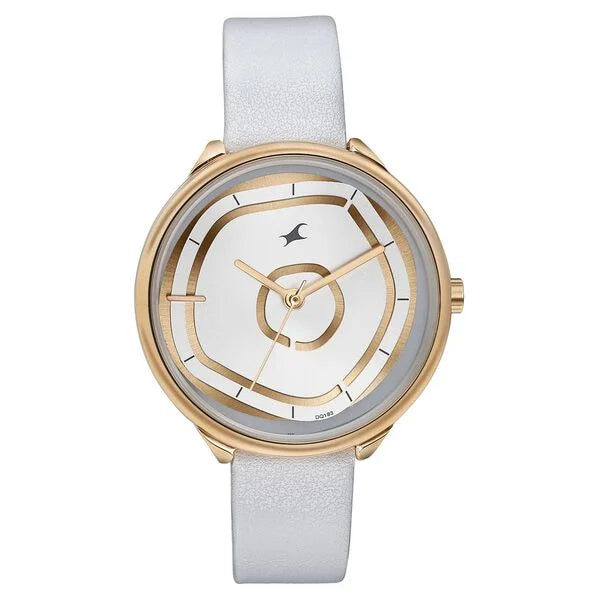 Fastrack Stunners Analog Rose Gold Dial White Leather Strap Watch For Girls