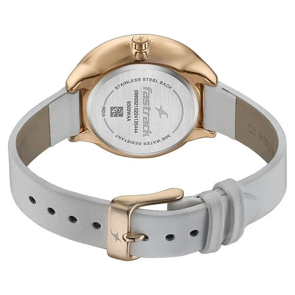 Fastrack Stunners Analog Rose Gold Dial White Leather Strap Watch For Girls