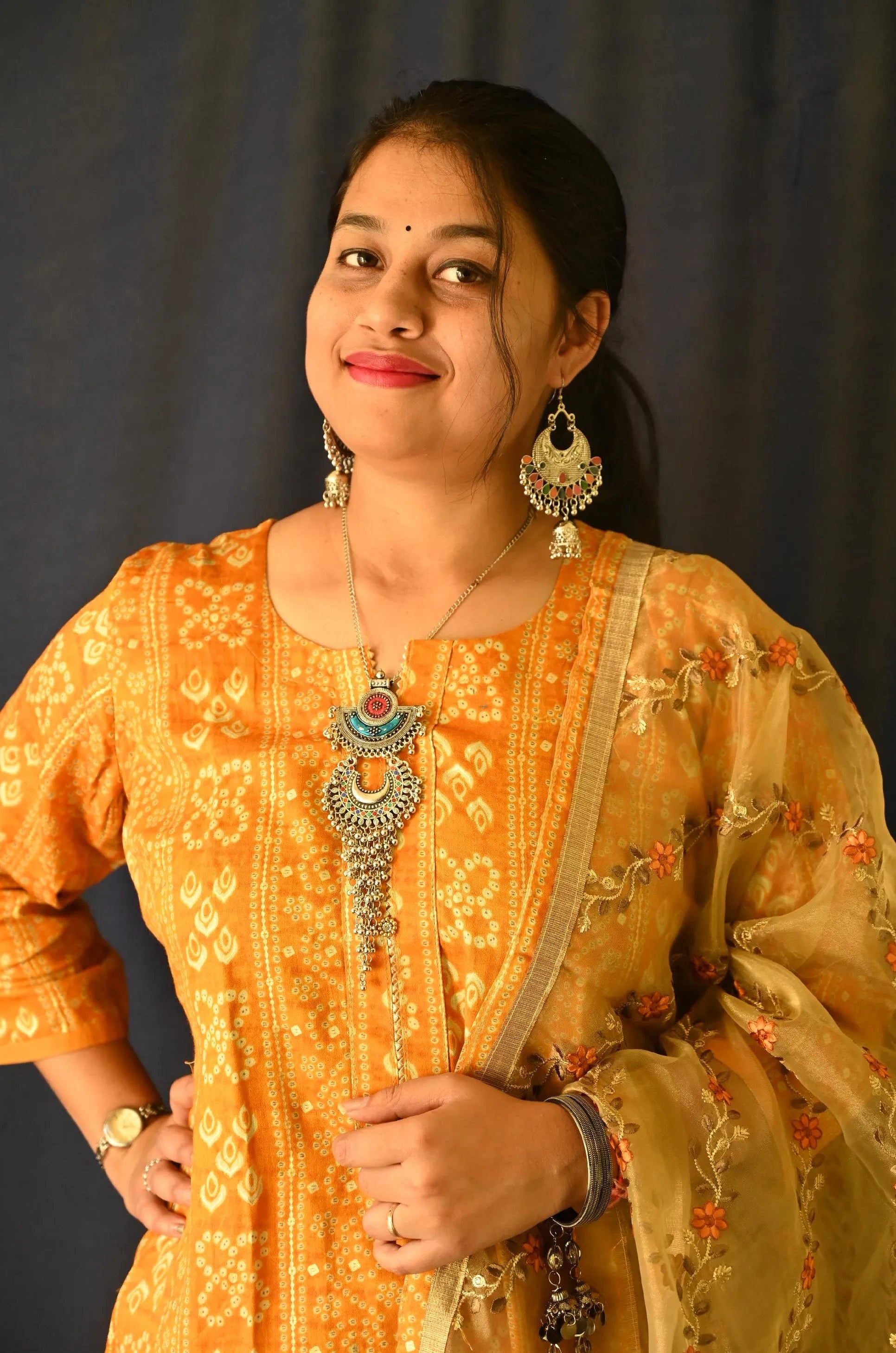 Bandhej Cotton Suit With Dupatta