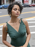 Green Cotton One Piece Sleeveless Dress with Shoulder Knots