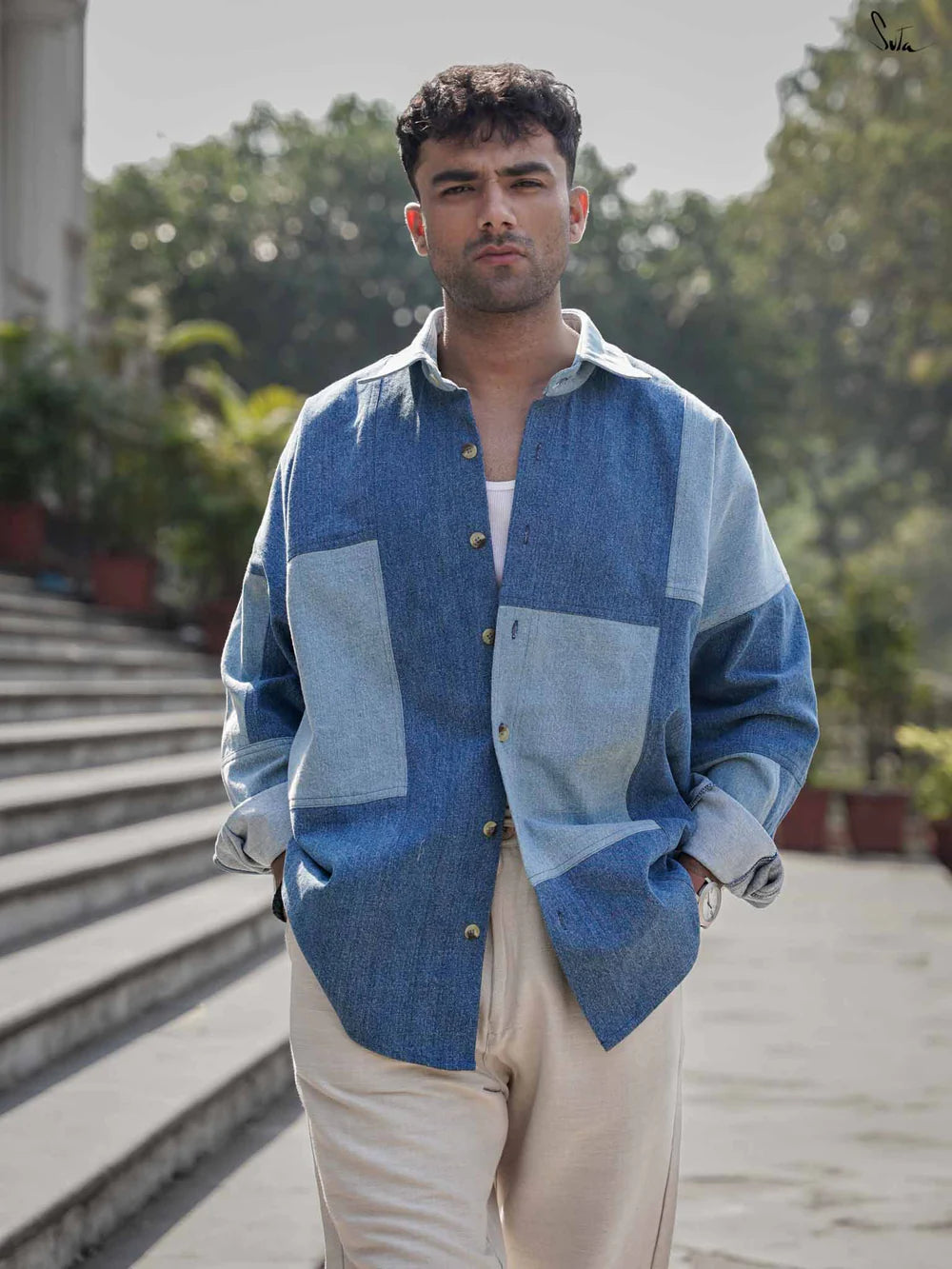 Full Sleeves Denim Patchwork Jacket