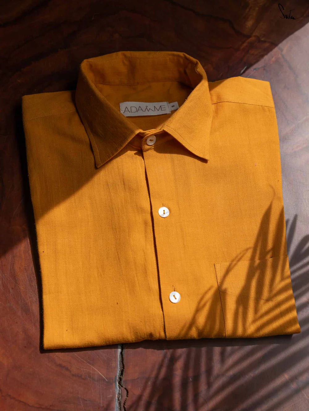 Mustard Yellow Handloom Cotton Short Sleeve Shirt with Pocket