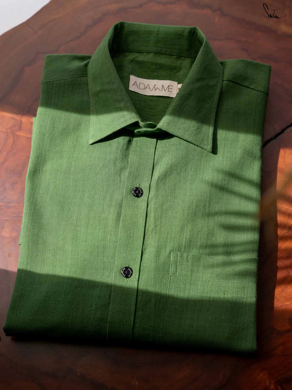 Green Handloom Cotton Full Sleeve Classic Shirt with Pocket