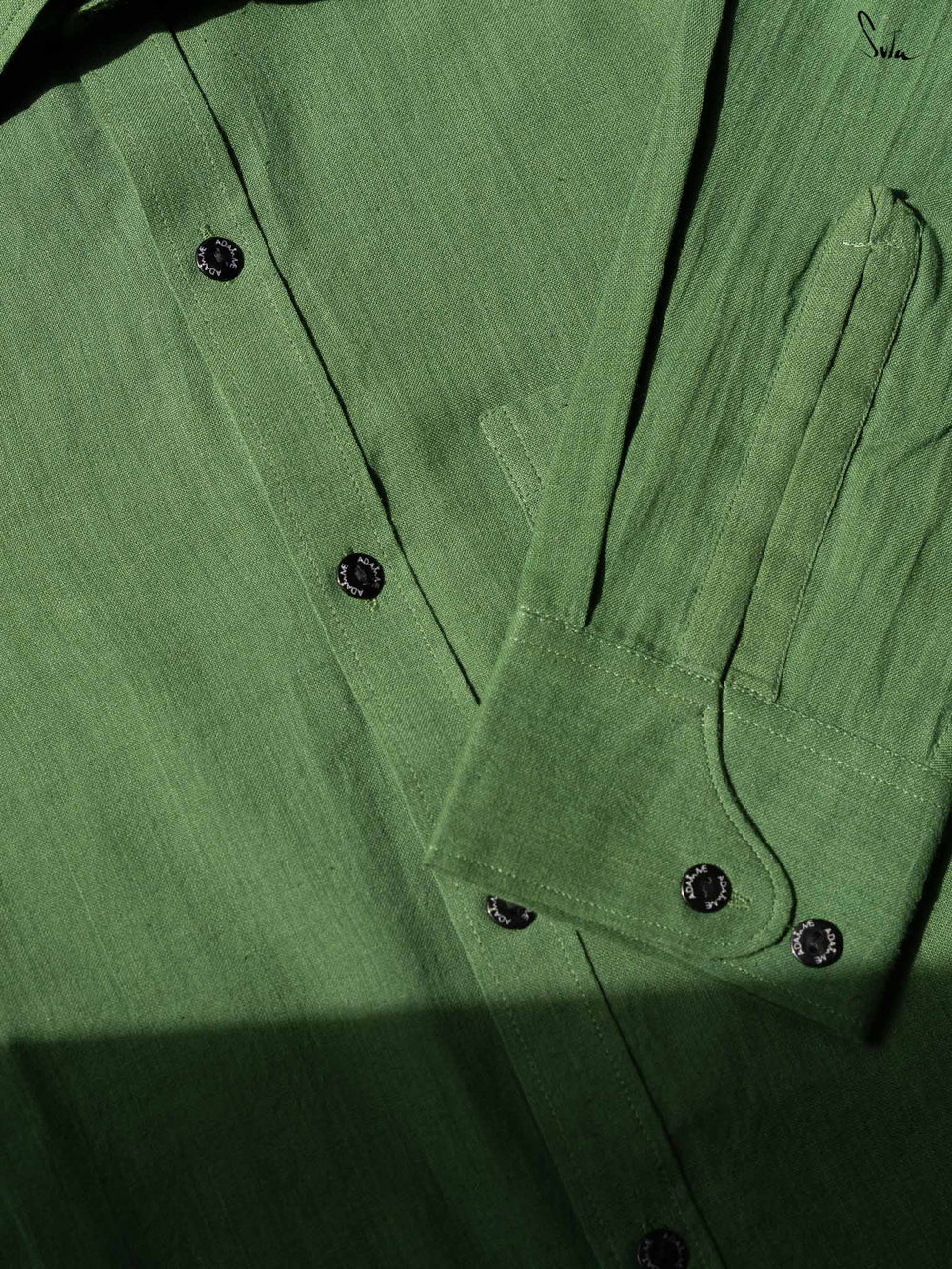 Green Handloom Cotton Full Sleeve Classic Shirt with Pocket