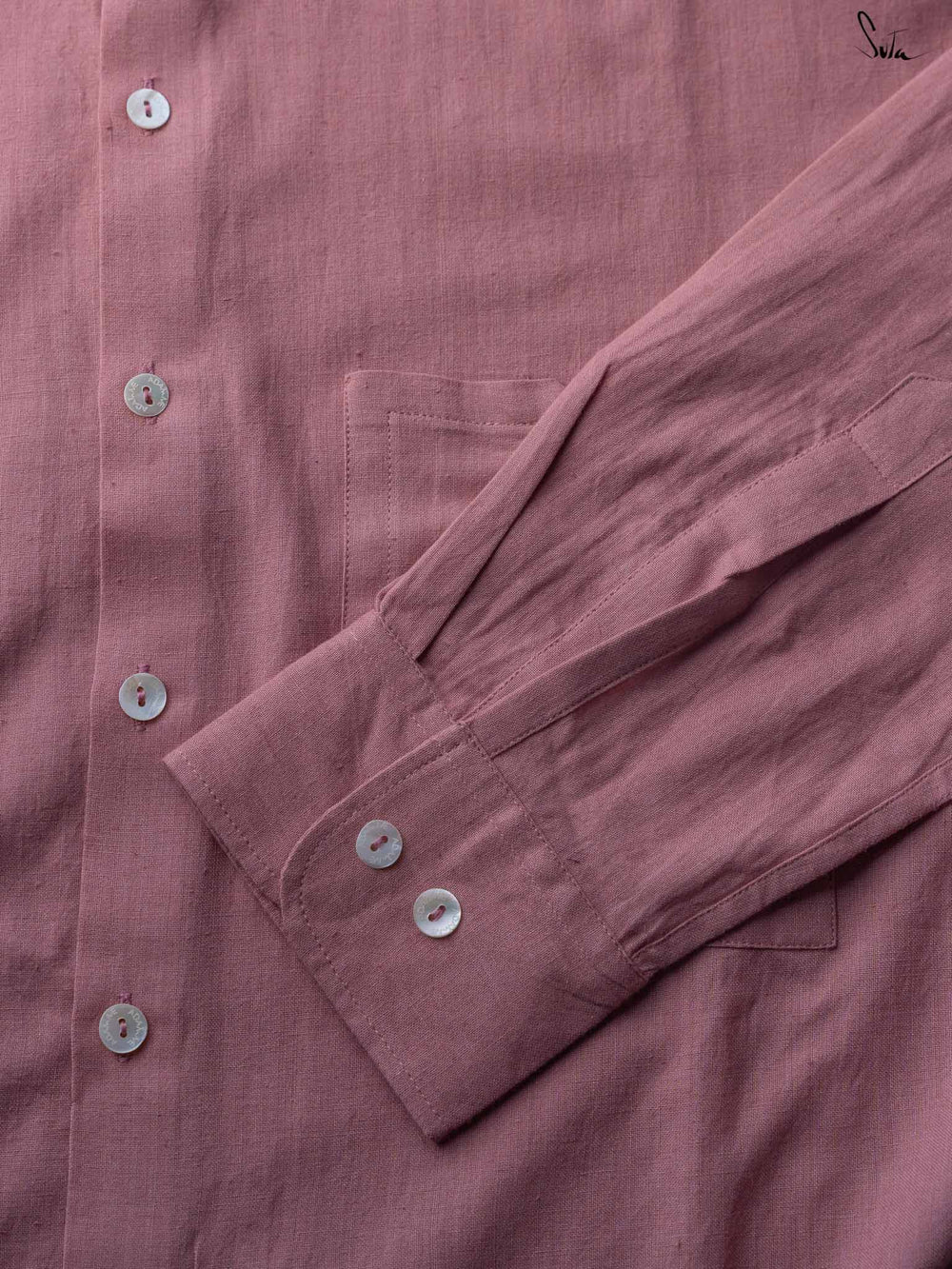 Pink Handloom Cotton Full Sleeve Shirt with Mandarin Collar