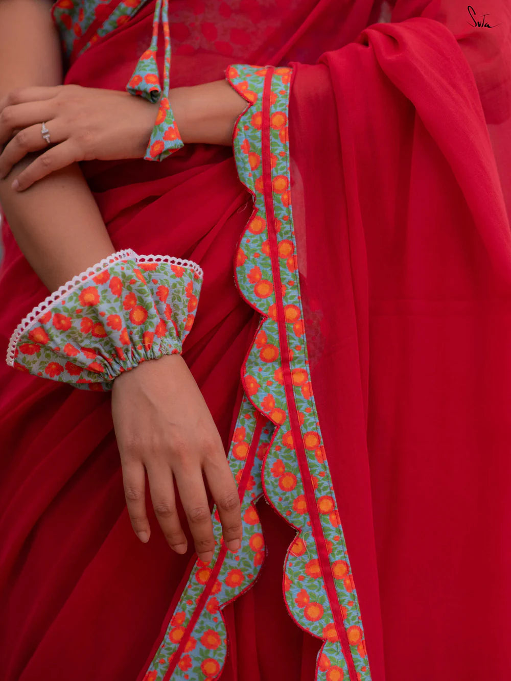 Pure Mul Mul Cotton Maroon Saree with Multicolour Floral Printed Scallop Border