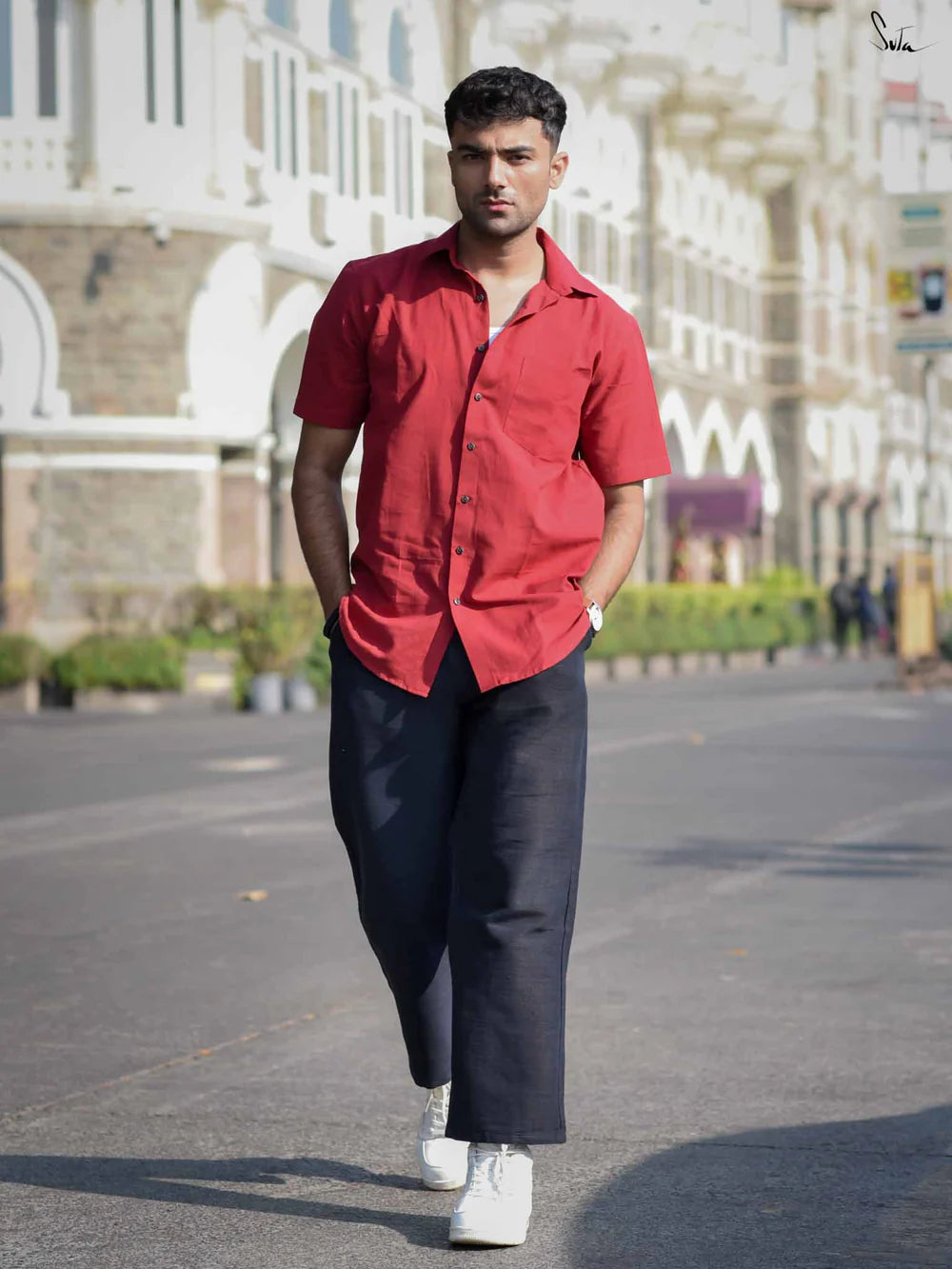 Maroon Colour Short Sleeve Cotton Shirt with Pocket