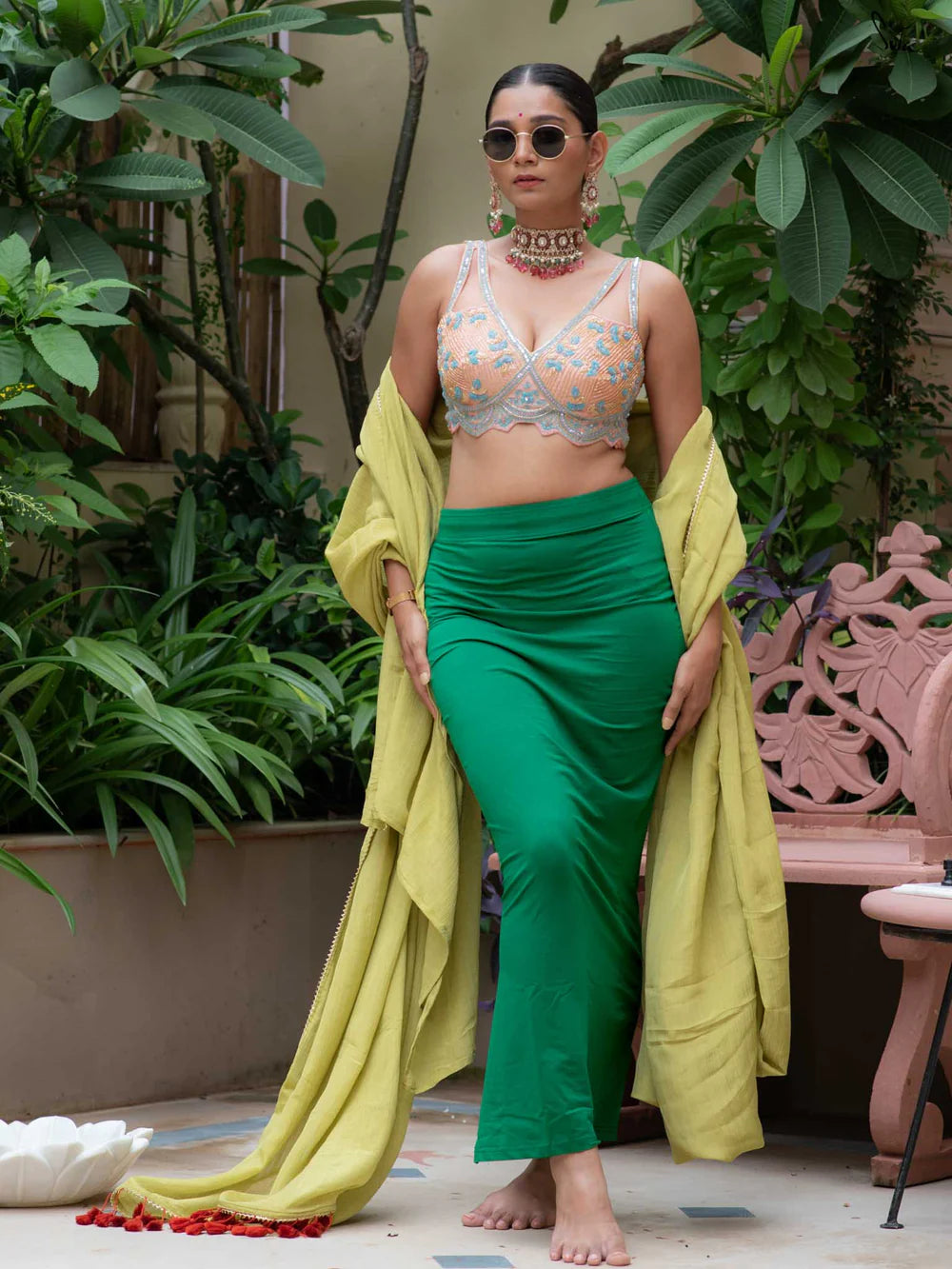 Green Cotton Underskirt with Side Knot