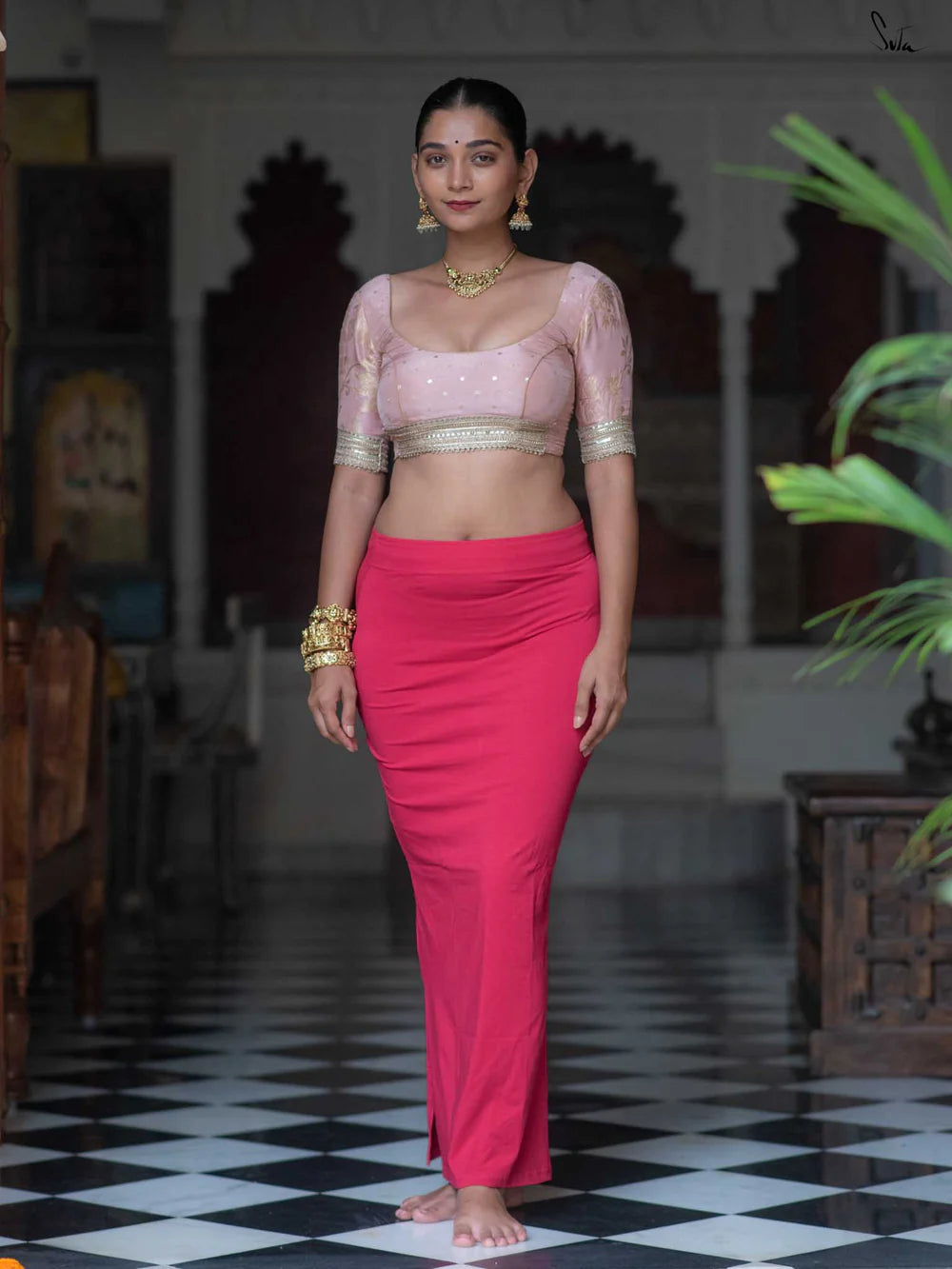 Pink Cotton Underskirt with Side Knot