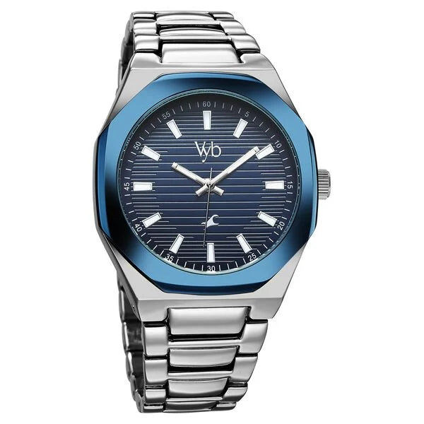 Fastrack Vyb Limitless Quartz Analog Blue Dial Silver Color Metal Strap Watch For Guys