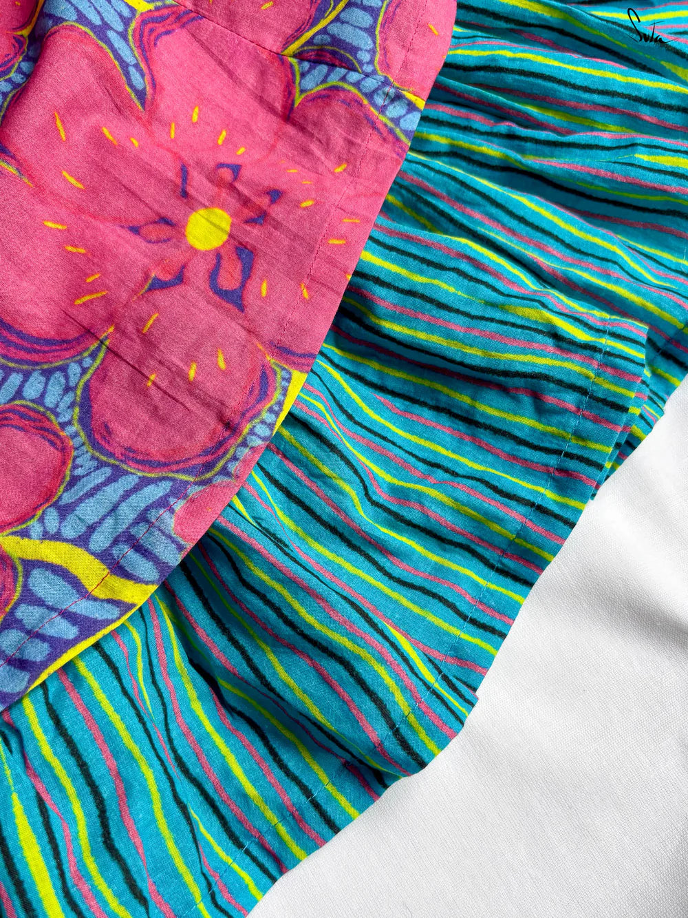 Sleeveless Cotton Dress with Striped Motifs