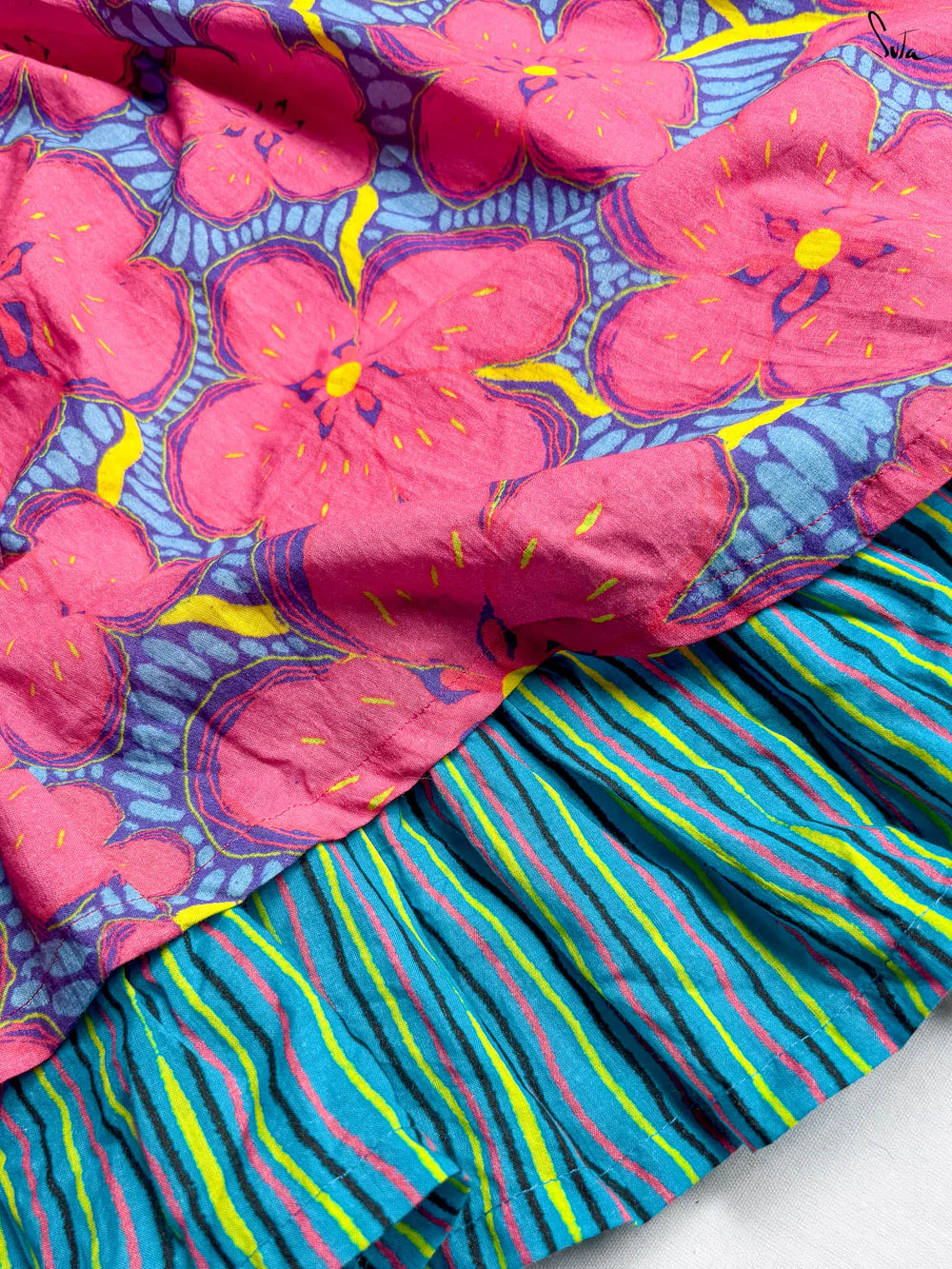 Sleeveless Cotton Dress with Striped Motifs