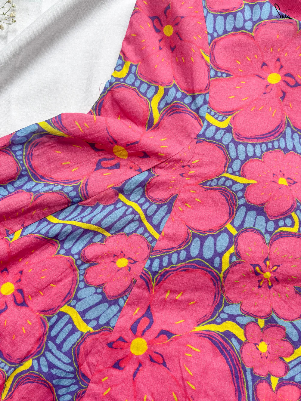 Sleeveless Cotton Dress with Striped Motifs