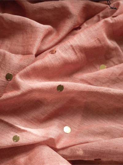 Orange Peach Mulmul Cotton Sequins Saree with Tassels