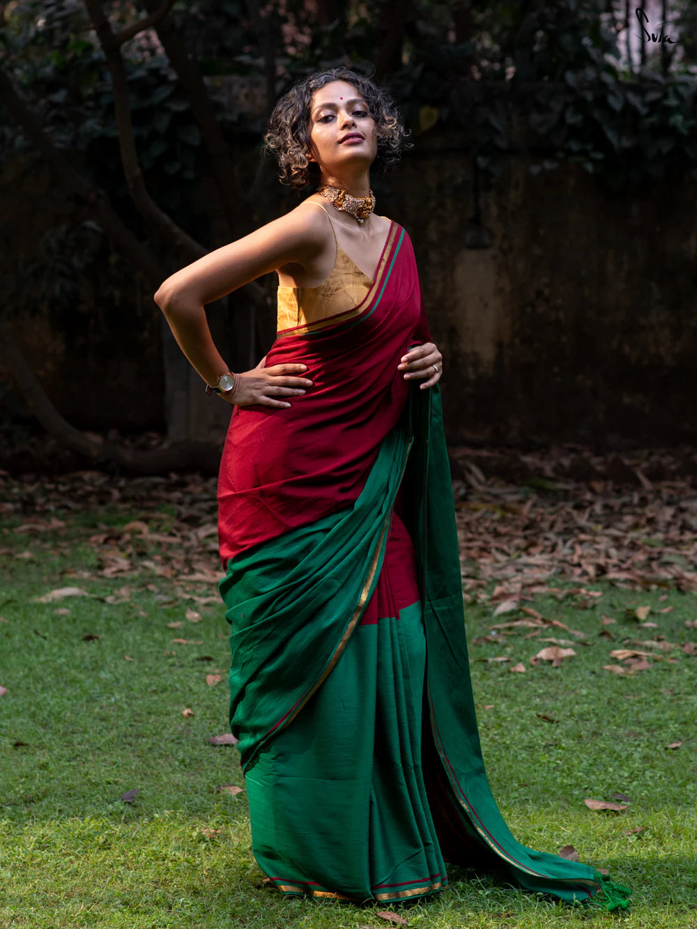 Double Trouble: Red/Green Saree