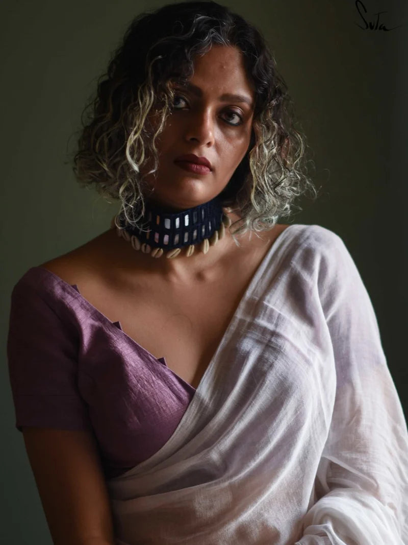 Blue Cotton Woven Choker with Mirror Work & Shells