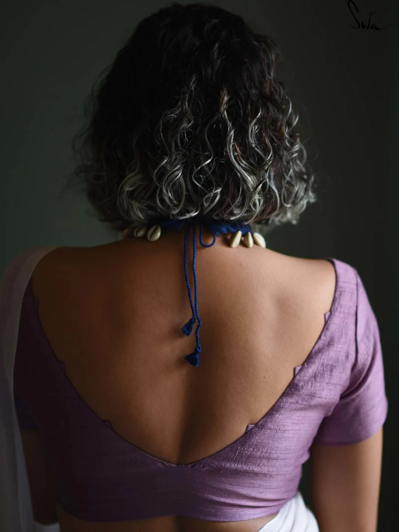 Blue Cotton Woven Choker with Mirror Work & Shells