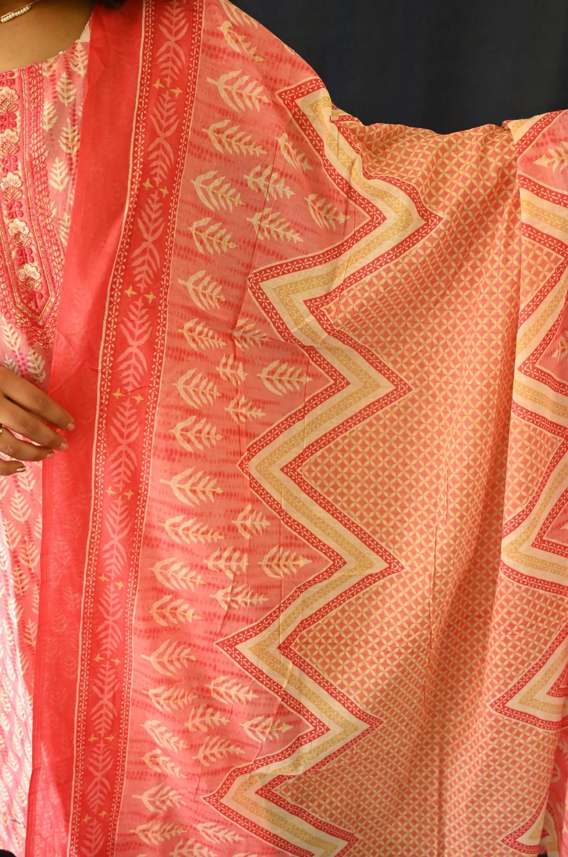 Pink Cotton suit , Pant (Pocket) with dupatta