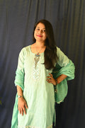 Light Green Cotton Suit , Pant With Pocket And Dupatta