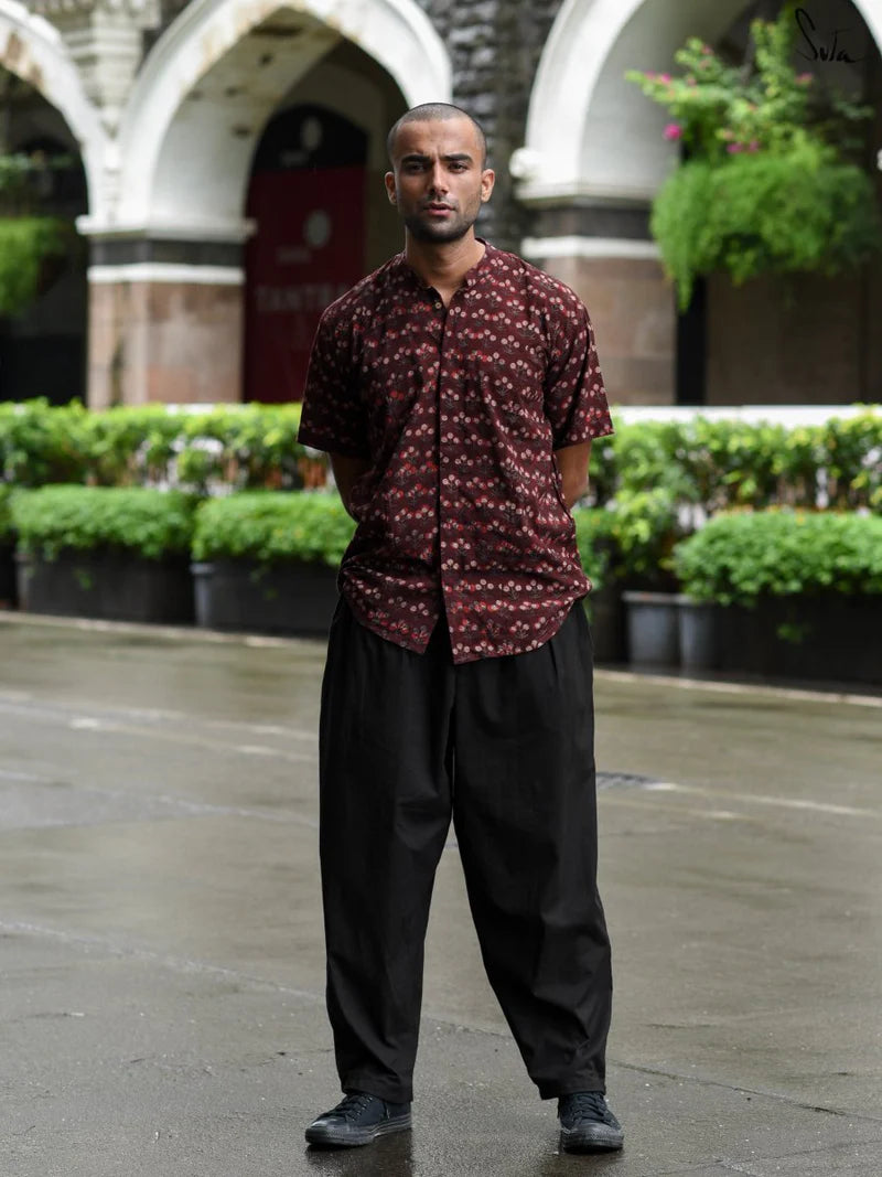 Maroon Cotton Half Sleeve Printed Shirt for Men