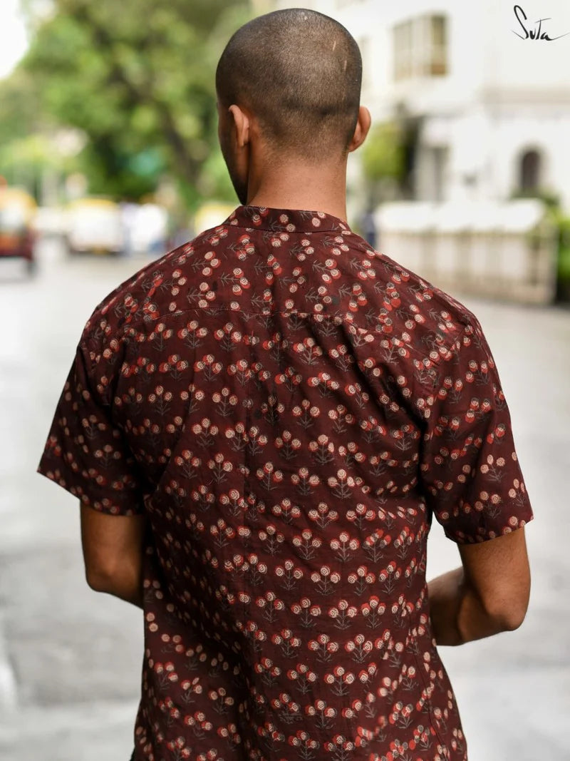 Maroon Cotton Half Sleeve Printed Shirt for Men