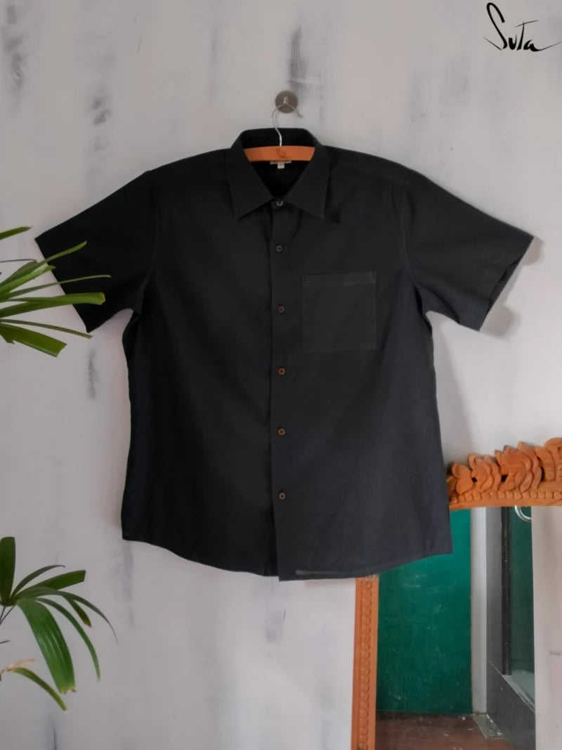 Black Cotton Half Sleeve Shirt for Men