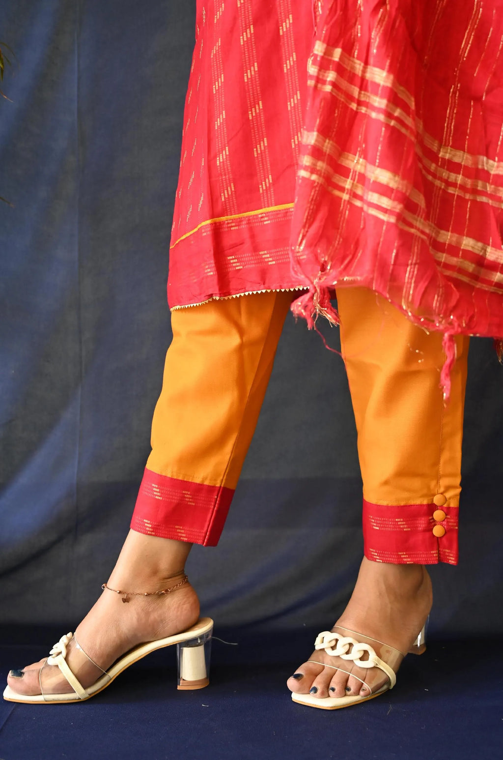 Light Red Cotton Suit , Pant With Pocket And Dupatta