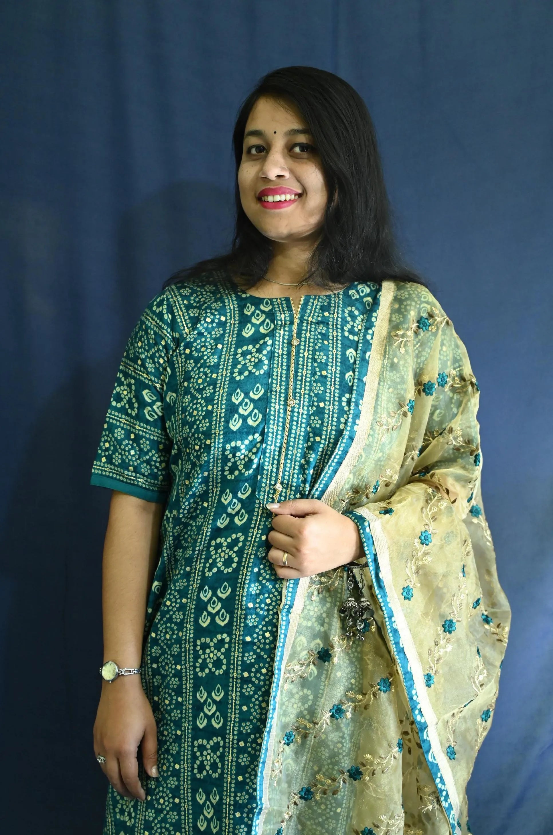 Bandhej Cotton suit with Dupatta
