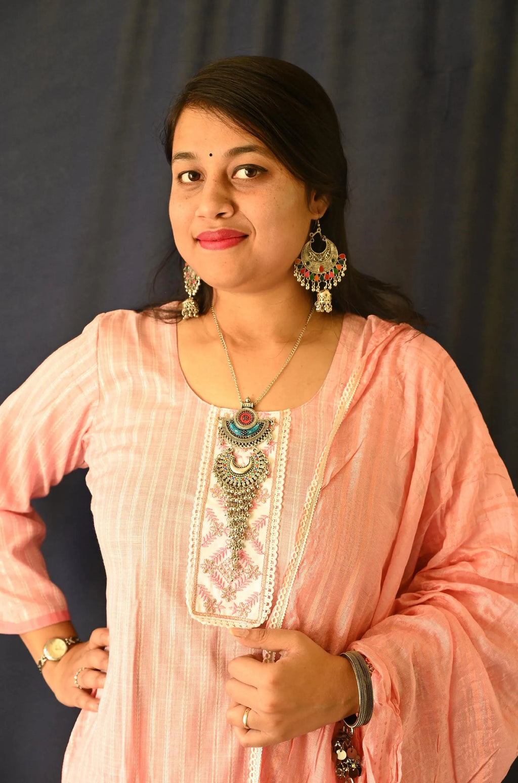 Pink Cotton suit , pant with Pocket and Dupatta