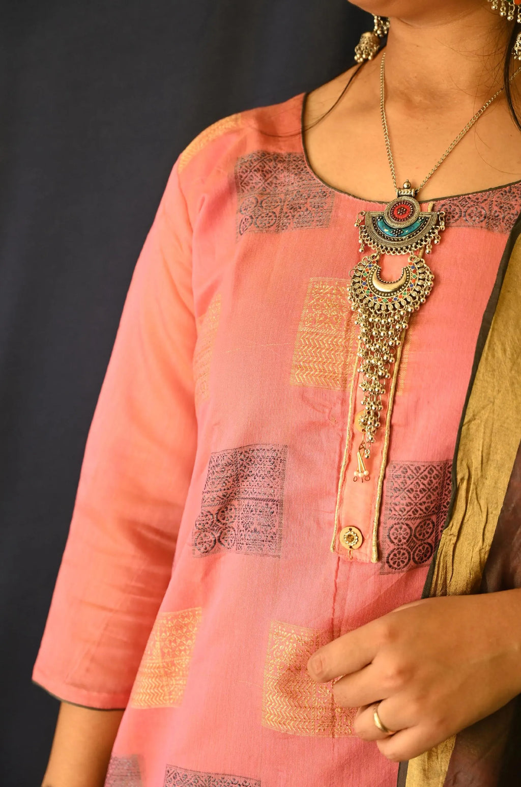 Pink printed Cotton suit ,Pant with pocket and Dupatta